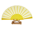 Polyester Fabric Hand Fan Flat Plain Plastic Keel Folding Purse Bamboo Girl Yellow