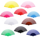 Polyester Fabric Hand Fan Flat Plain Plastic Keel Folding Purse Bamboo Girl Yellow