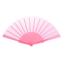 Polyester Fabric Hand Fan Flat Plain Plastic Keel Folding Purse Bamboo Girl PINK