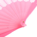 Polyester Fabric Hand Fan Flat Plain Plastic Keel Folding Purse Bamboo Girl PINK