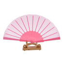 Polyester Fabric Hand Fan Flat Plain Plastic Keel Folding Purse Bamboo Girl PINK