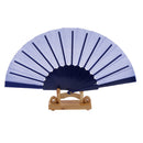 Polyester Fabric Hand Fan Flat Plain Plastic Keel Folding Purse Sapphire