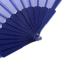 Polyester Fabric Hand Fan Flat Plain Plastic Keel Folding Purse Sapphire
