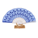 Wedding Spanish Style Dance Party Lace Silk Folding Hand Held Flower Fan Sapphire
