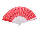 Red Fabric Hand Fan Bronzing Sequin Plastic Keel Folding Purse Girls