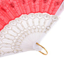 Red Fabric Hand Fan Bronzing Sequin Plastic Keel Folding Purse Girls