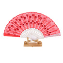 Red Fabric Hand Fan Bronzing Sequin Plastic Keel Folding Purse Girls