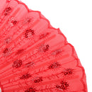 Red Fabric Hand Fan Bronzing Sequin Plastic Keel Folding Purse Girls