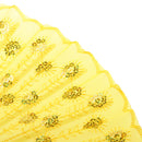 Wedding Spanish Style Dance Party Lace Silk Folding Hand Held Flower Fan Yellow