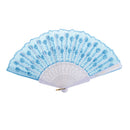 Spanish Pocket Folding Flower Silk Fabric Hand Fan Dance Wedding Party Gift Light Blue