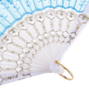 Spanish Pocket Folding Flower Silk Fabric Hand Fan Dance Wedding Party Gift Light Blue