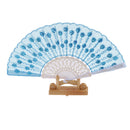 Spanish Pocket Folding Flower Silk Fabric Hand Fan Dance Wedding Party Gift Light Blue