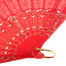 Red Fabric Hand Fan Bronzing Sequin Plastic Folding Purse Girl Party Gift
