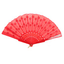 Red Fabric Hand Fan Bronzing Sequin Plastic Folding Purse Girl Party Gift