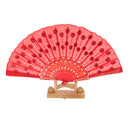 Red Fabric Hand Fan Bronzing Sequin Plastic Folding Purse Girl Party Gift
