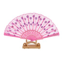 Vintage Spanish Silk Fabric Folding Hand Flower Fans Girl Women Party Gift Pink