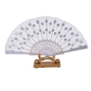 Wedding Party Gift Spanish Handmade Flower Pattern Folding Lace Hand Fan White