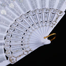 Wedding Party Gift Spanish Handmade Flower Pattern Folding Lace Hand Fan White