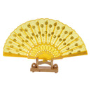 Yellow Fabric Hand Fan Bronzing Sequin Plastic Folding Purse Girl Party Gift