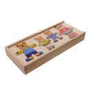Kid Wood Dress Up Bear Family Mix & Match Outfits Wooden Box Puzzle Play-set