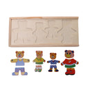 Kid Wood Dress Up Bear Family Mix & Match Outfits Wooden Box Puzzle Play-set