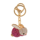 Rhinestone Crystal Rabbit Charm Pendant Lobster Clasp Keyring Key Chain Bag Charm -Dark Red