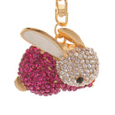 Rhinestone Crystal Rabbit Charm Pendant Lobster Clasp Keyring Key Chain Bag Charm -Dark Red
