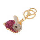 Rhinestone Crystal Rabbit Charm Pendant Lobster Clasp Keyring Key Chain Bag Charm -Dark Red
