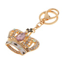 Rhinestone Crystal Crown Charm Pendant Lobster Clasp Keyring Key Chain Bag Charm - Pink