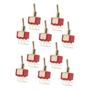 10 x On/On Positively Curved Small Mini Toggle Switch Round Handle 6 Pin Red