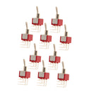10 x On/On Side Bend Small Mini Toggle Switch Round Handle 6 Pin Red