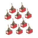 On/On Small Mini Toggle Switch 9 PIN Model 3PDT Red Pack of 10