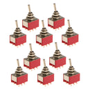 On/On Small Mini Toggle Switch 9 PIN Model 3PDT Red Pack of 10