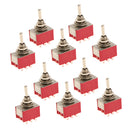 10 x On/Off/On Small Mini Toggle Switch Round Handle 9 Pin Red 3PDT