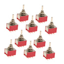 10 x On/Off/On Small Mini Toggle Switch Round Handle 9 Pin Red 3PDT