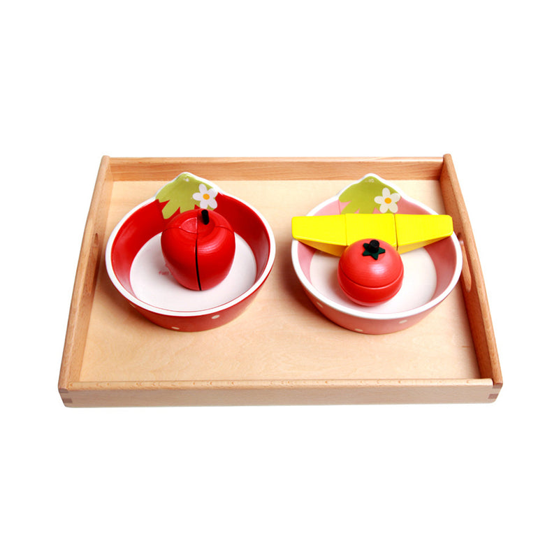 Wooden Big Montessori Rectangle Tray Cubes Beads Toys Holder With Handle