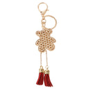 Hot Tassel Bear Charm Pendant Crystal Purse Bag Car Phone Key Chain Ring Keychain Keyring Red