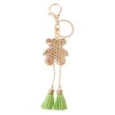 Tassel Bear Charm Pendant Crystal Purse Bag Car Phone Key Chain Ring Keychain Keyring Green
