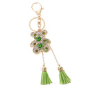 Tassel Bear Charm Pendant Crystal Purse Bag Car Phone Key Chain Ring Keychain Keyring Green