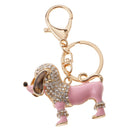 Purse Handbag Car Chain Gift Poodle Dog Keychain Keyring Charm Crystal Pendant Pink