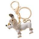 Purse Handbag Car Chain Gift Poodle Dog Keychain Keyring Charm Crystal Pendant White