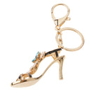 Opal Crystal High-heeled Shoes Crystal Keyring Keychain Purse Bag Key Chain Ring Blue
