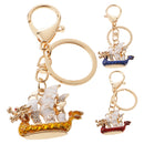 Dragon Boat Keychain Crystal Keyring Key Chain Keyfob Purse Bag Accs Golden Yellow