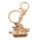 Dragon Boat Keychain Crystal Keyring Key Chain Keyfob Purse Bag Accs Golden Yellow