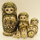 7PCS Gold Plated Wooden Russian Nesting Dolls Babushka Matryoshka Kids Xmas Gift