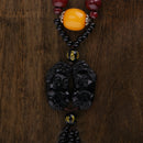 Black Double Mythical Animals Pendant Car Rear Mirror Hanging Decor Ornament