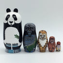 5PCS Hand Painted Panda Animal Wooden Russian Nesting Dolls Matryoshka Toys