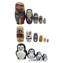 10PCS Hand Painted Cute Penguin Wooden Russian Nesting Dolls Matryoshka Toys