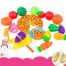 24pcs Plastic Fruits Vegetables Pizza Slices Set Kids Kitchen Role Play Fun Food Cutting & Slicing Toy