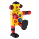 Mini Wooden Walnut Robot Toy Kids Gift Toy Walnut People Decor Yellow